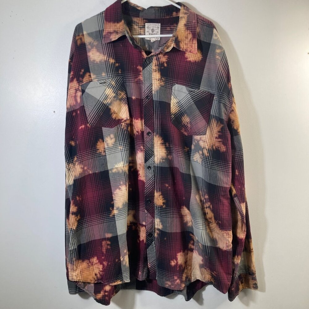 Mens Jeanius‎ Akademiks Plaid Tie Dyed Button Shirt Long Sleeve 5XL